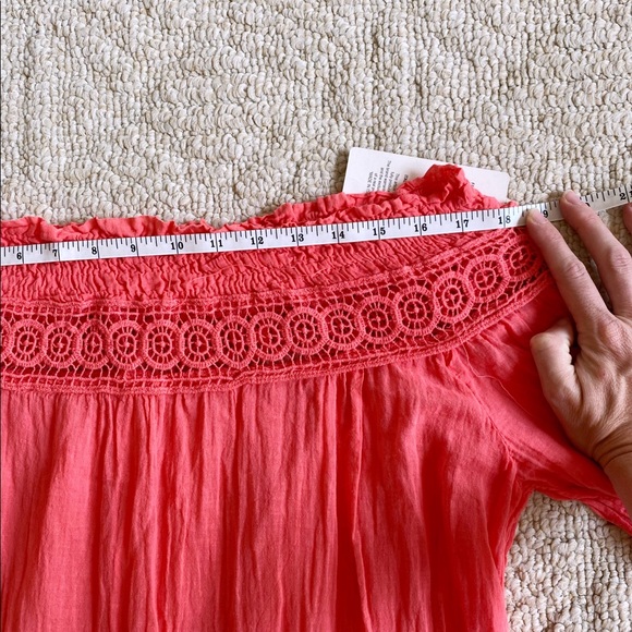 VERO MODA Sz S Off Shoulder Coral Cotton Crinkle Mini Dress - Picture 12 of 16